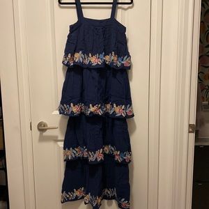 Tiered cotton embroidered maxi dress navy